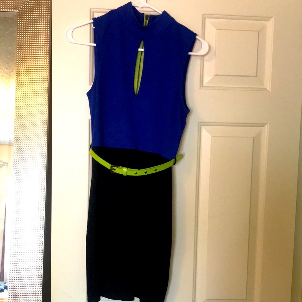 Blue and black bodycon dress